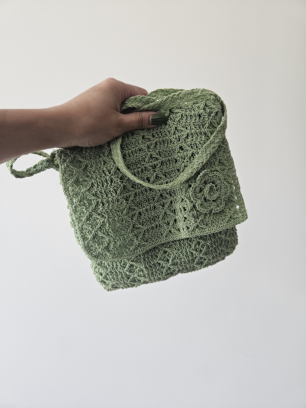 Handmade Crocheted Green Shoulder Bag